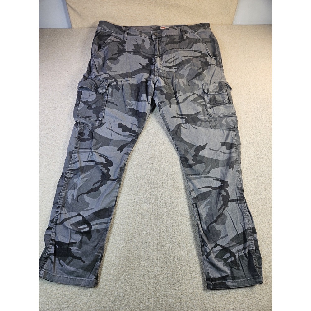 Wrangler Regular Taper Cargo Pants Gray Camo Men's 40x30 Stretch Cotton